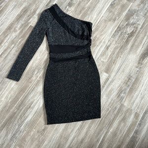 black shimmery mini dress